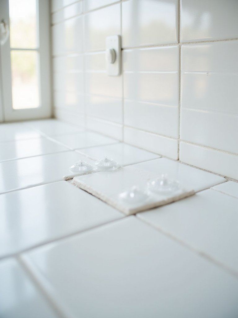 Close-up portrait photo of kitchen backsplash tiles with consistent tile spacers ensuring uniform grout lines