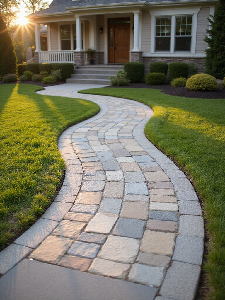Portrait of a front yard walkway showcasing durable materials and safe design