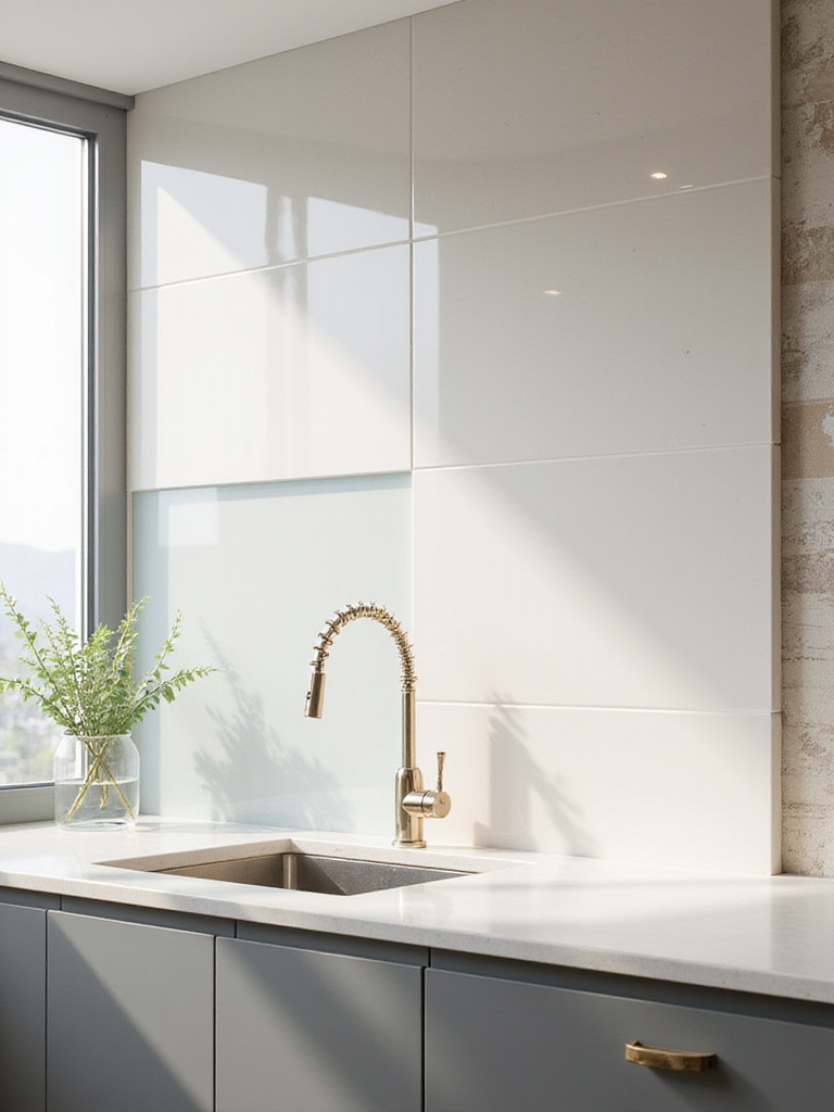Portrait of a modern kitchen wall featuring durable, wipeable materials