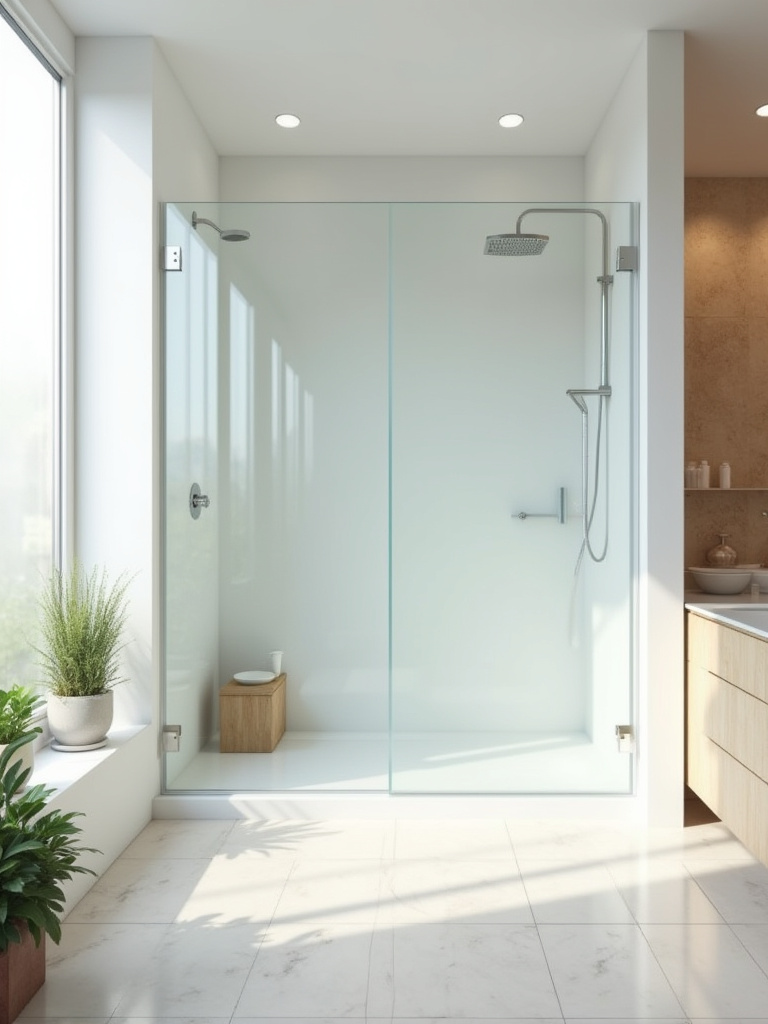 Bright small bathroom with frameless glass shower screen and open sightlines
