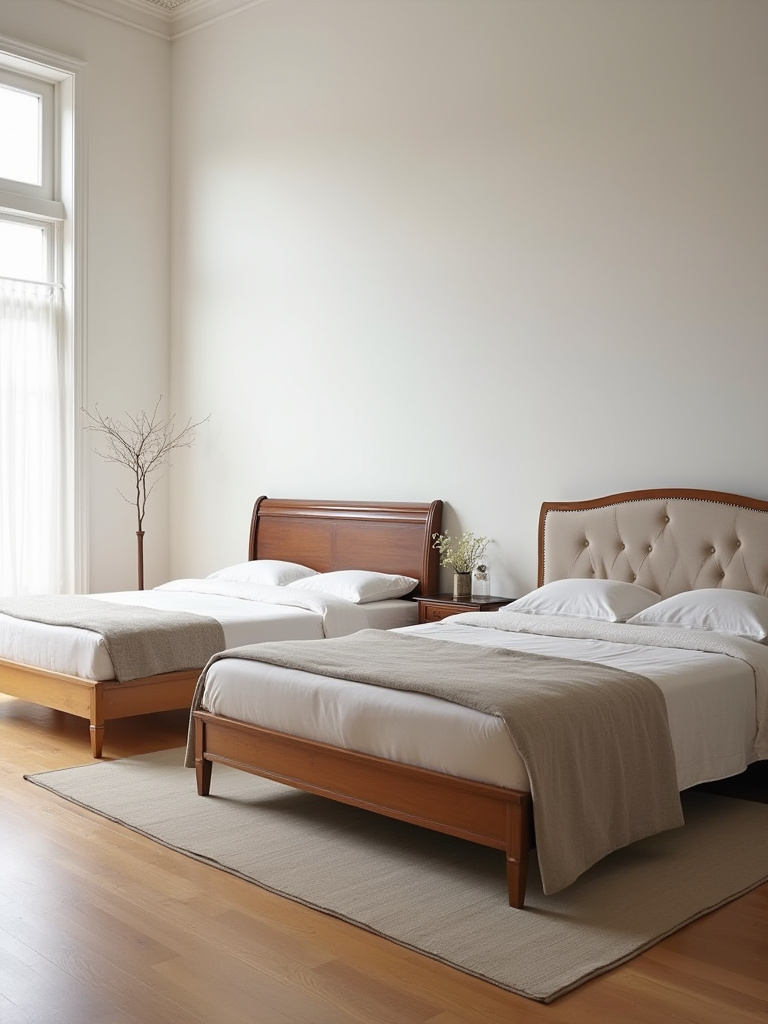 Portrait of three bed frame styles in a modern bedroom display