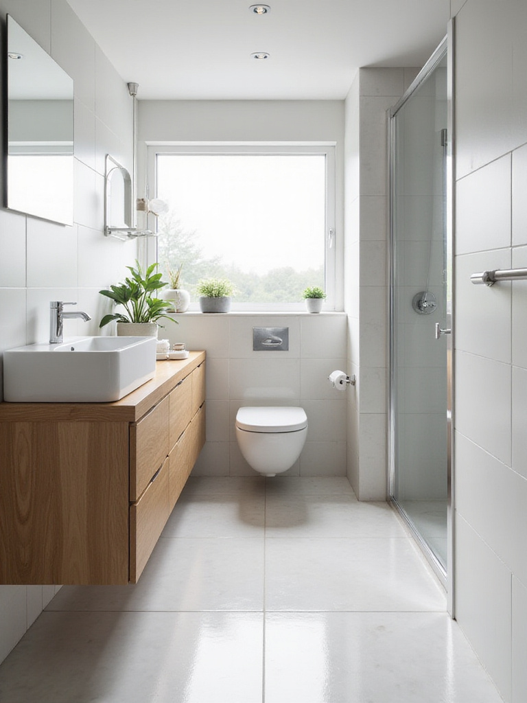 Portrait view of a compact bathroom layout optimized for a precise layout audit