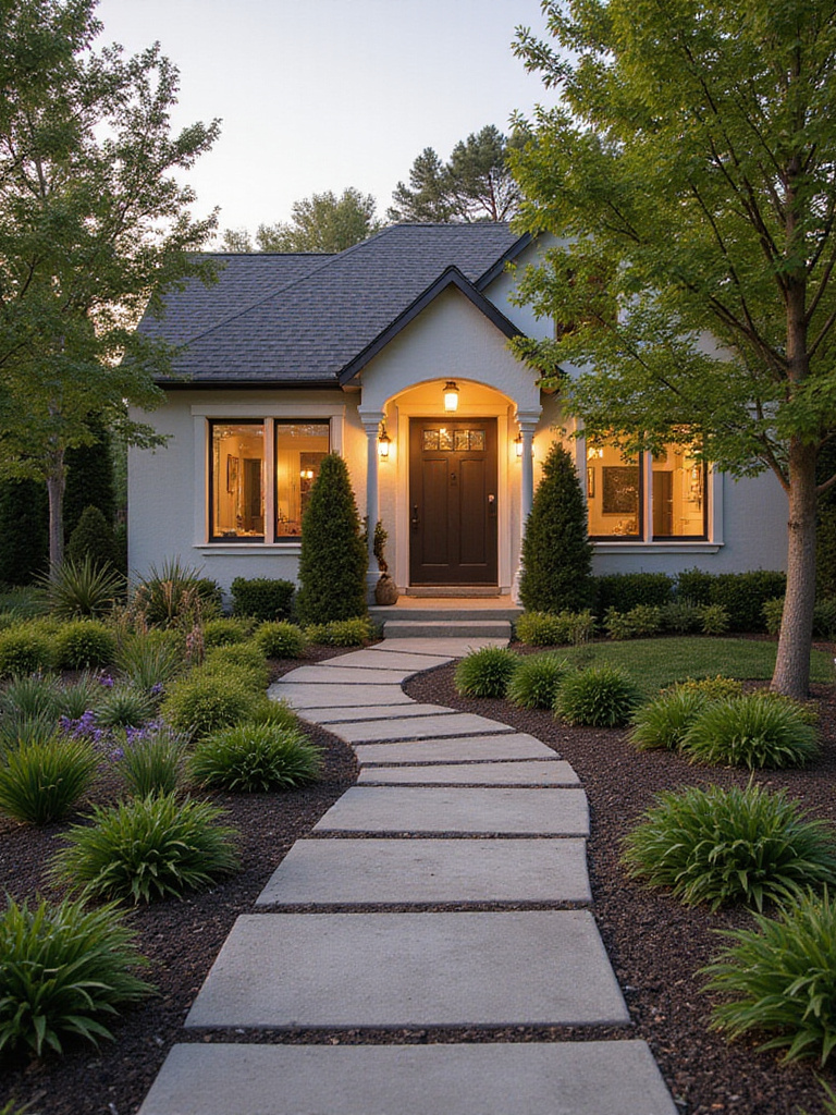 Portrait of a front yard designed by a landscape professional