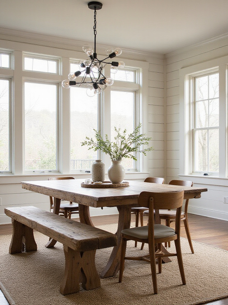 Portrait view of a cohesive rustic dining room with a clearly defined rustic sub-niche