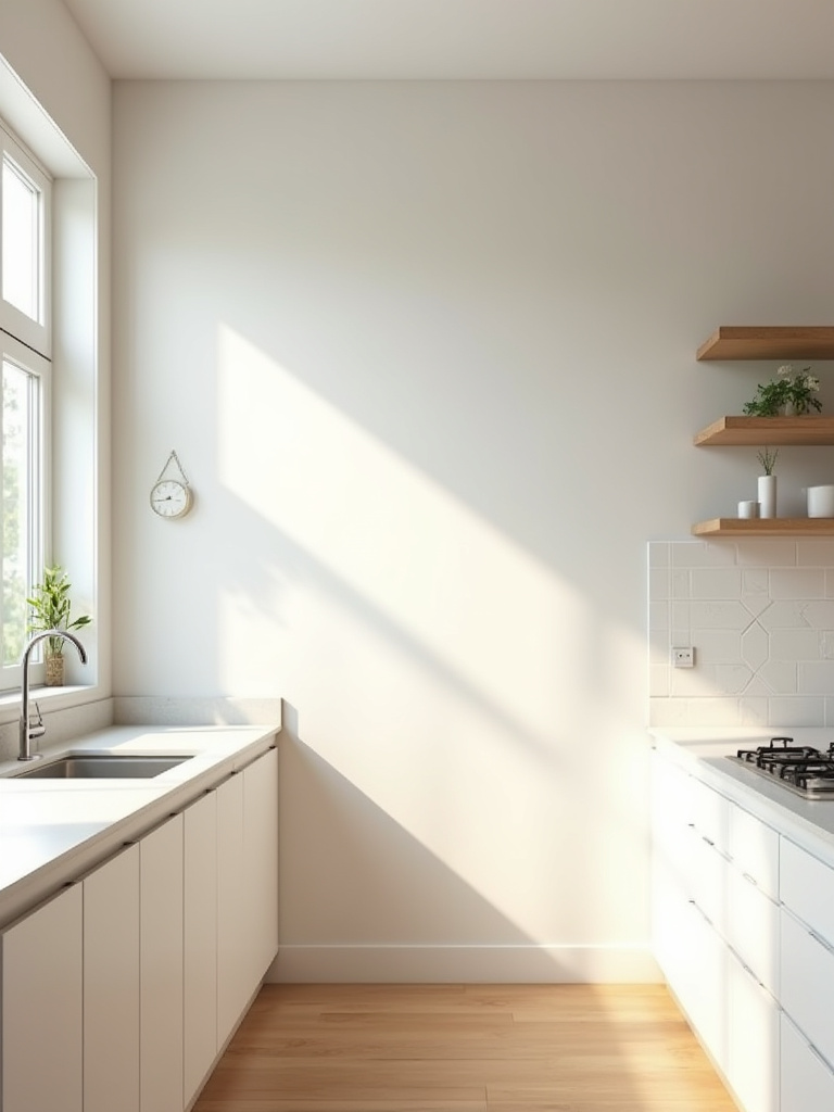 Portrait of a modern kitchen wall space ready for decor planning