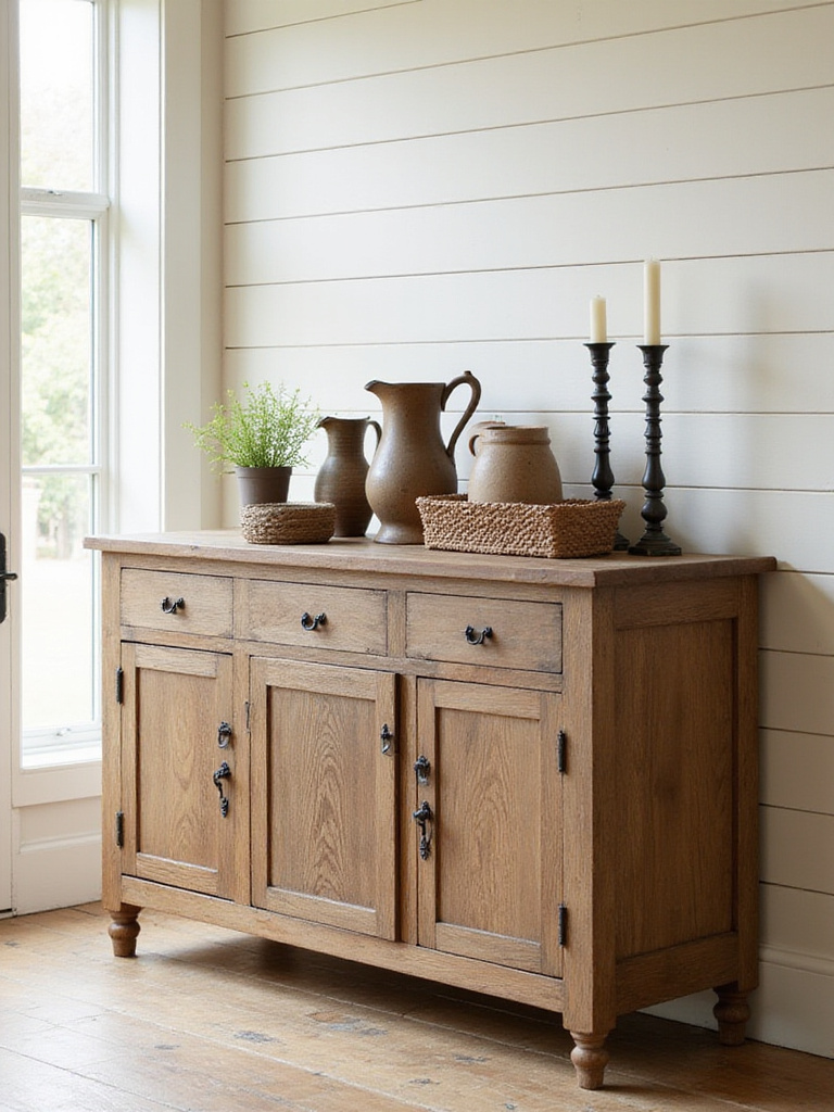 Rustic sideboard in a cozy dining room