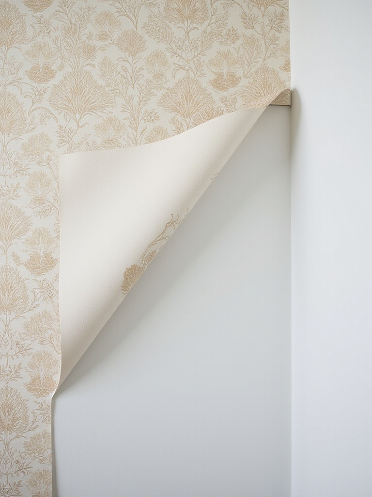 Close-up of perfectly installed bedroom wallpaper with an intricate botanical pattern and metallic accents, showcasing seamless alignment and a flawless finish at a corner.
