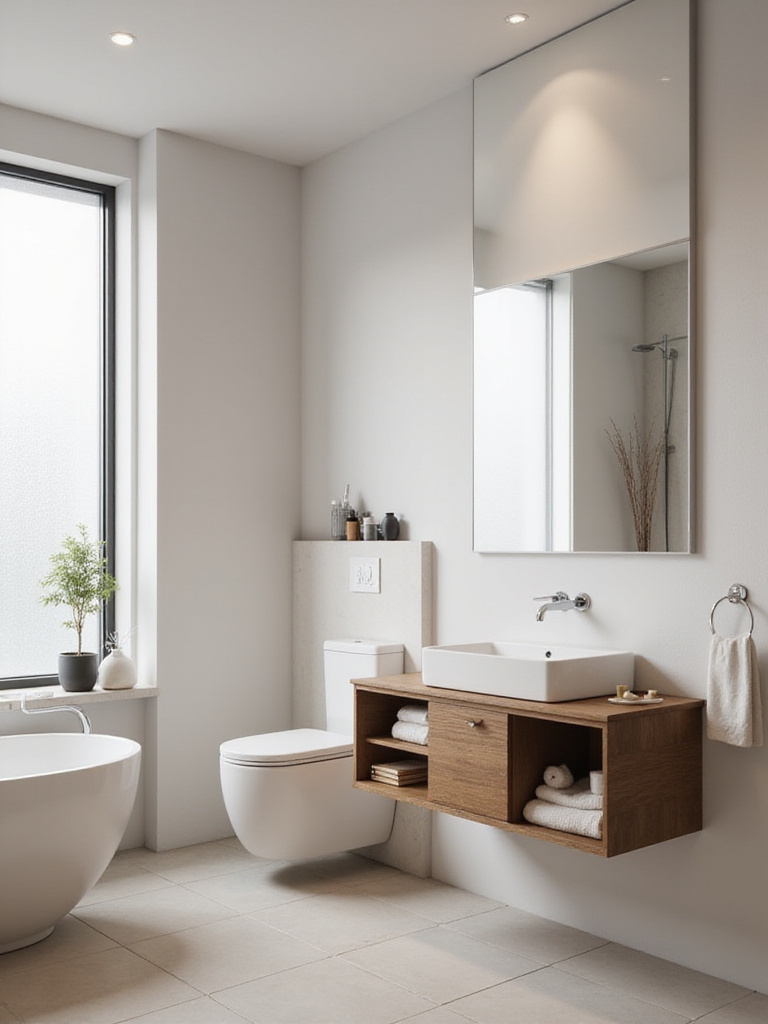 Compact bathroom with minimalist decor and floating vanity