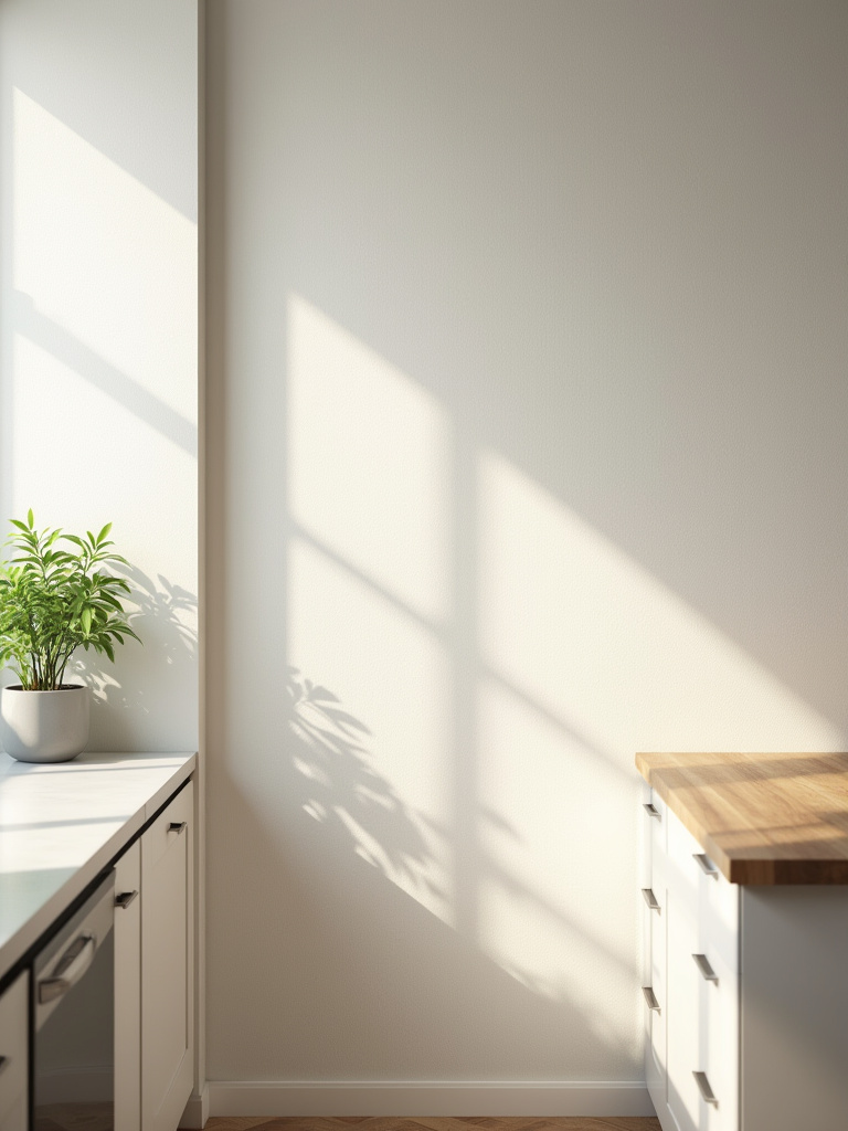 Portrait of a modern kitchen wall with peel-and-stick wallpaper showing texture and pattern