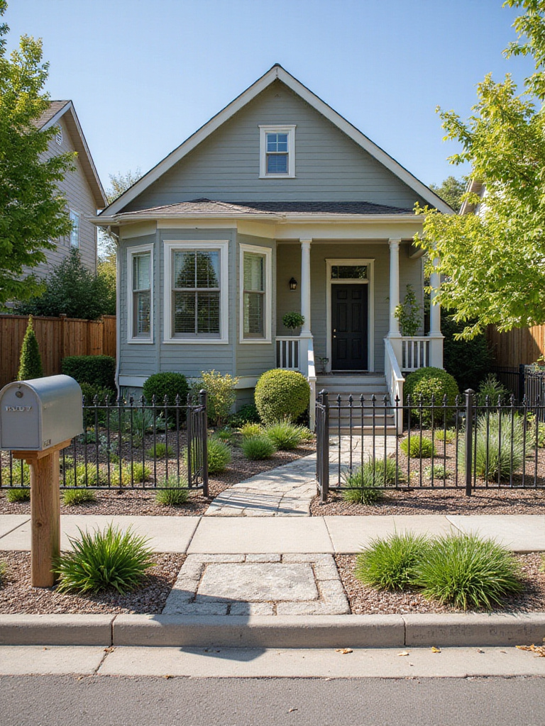 Vertical portrait of HOA and zoning-compliant front yard decor
