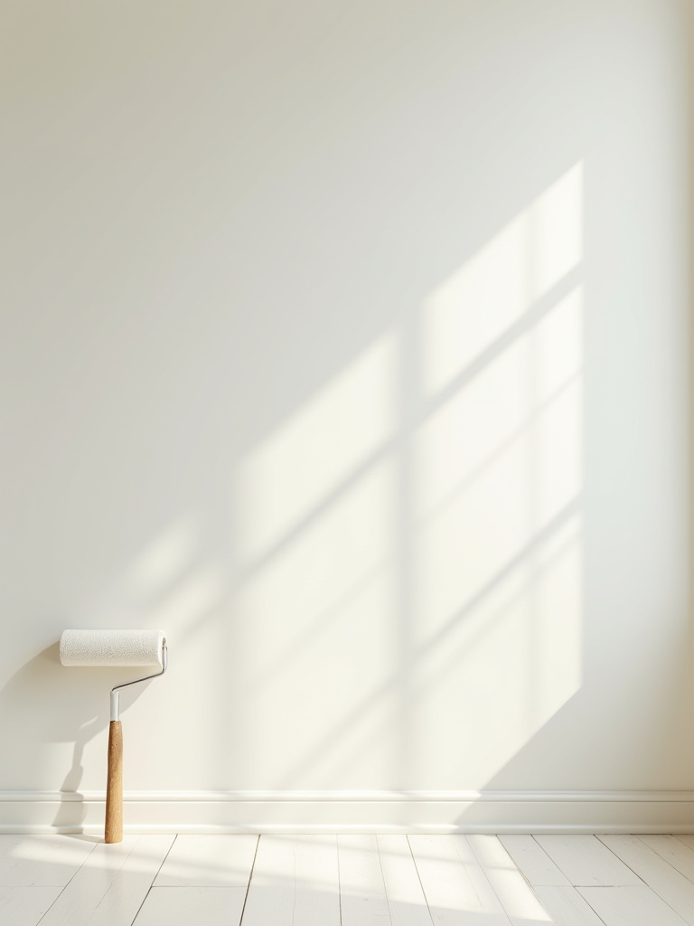 A perfectly primed, smooth off-white bedroom wall awaiting wallpaper installation, highlighting meticulous wall preparation.