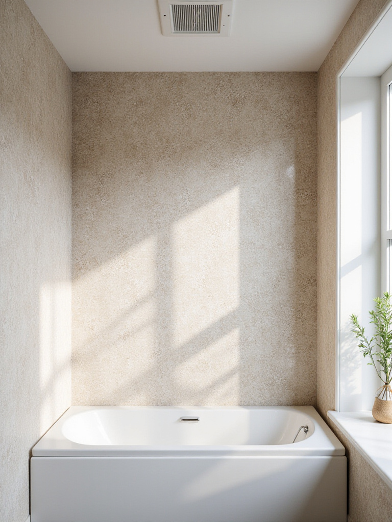 Bohemian wallpaper in a well-ventilated bathroom, assessing humidity and ventilation, ensuring wallpaper longevity.