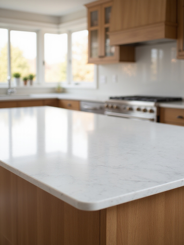 Modern kitchen island displaying distinct renovation phases, from clean framing to a finished section with quartz countertop, illustrating a phased kitchen renovation for manageable costs.