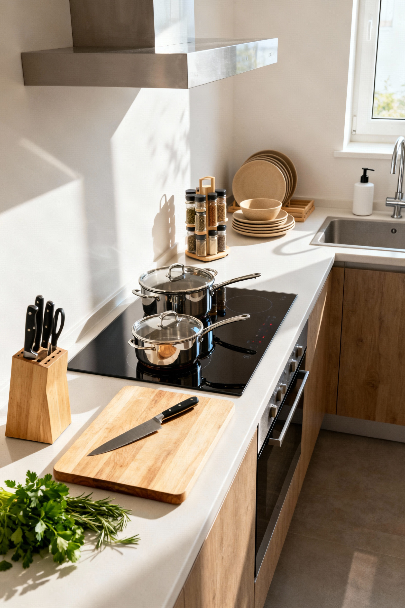 Modern kitchen featuring distinct and perfectly organized activity zones for food preparation, cooking, and cleanup, illustrating efficient kitchen layout.