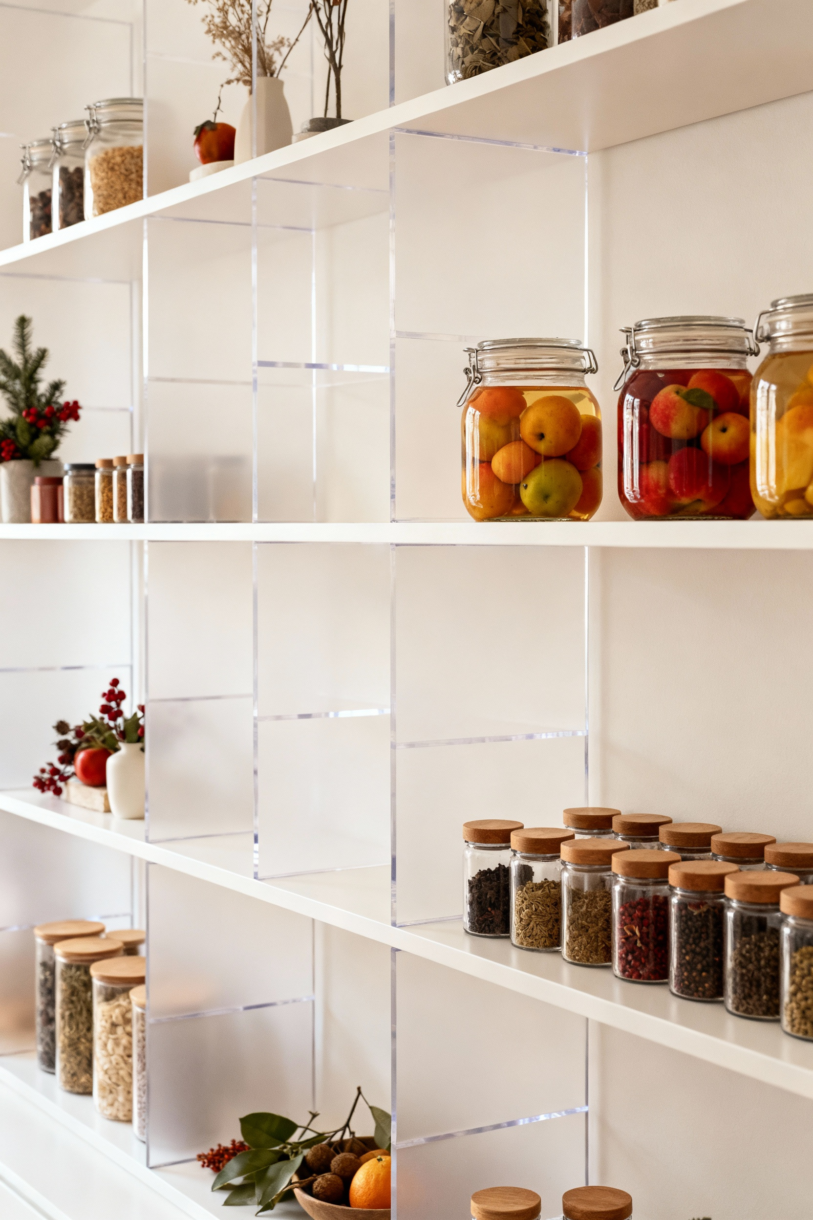 Neatly organized kitchen pantry with clear containers, emphasizing efficient seasonal storage audits and optimized inventory management.