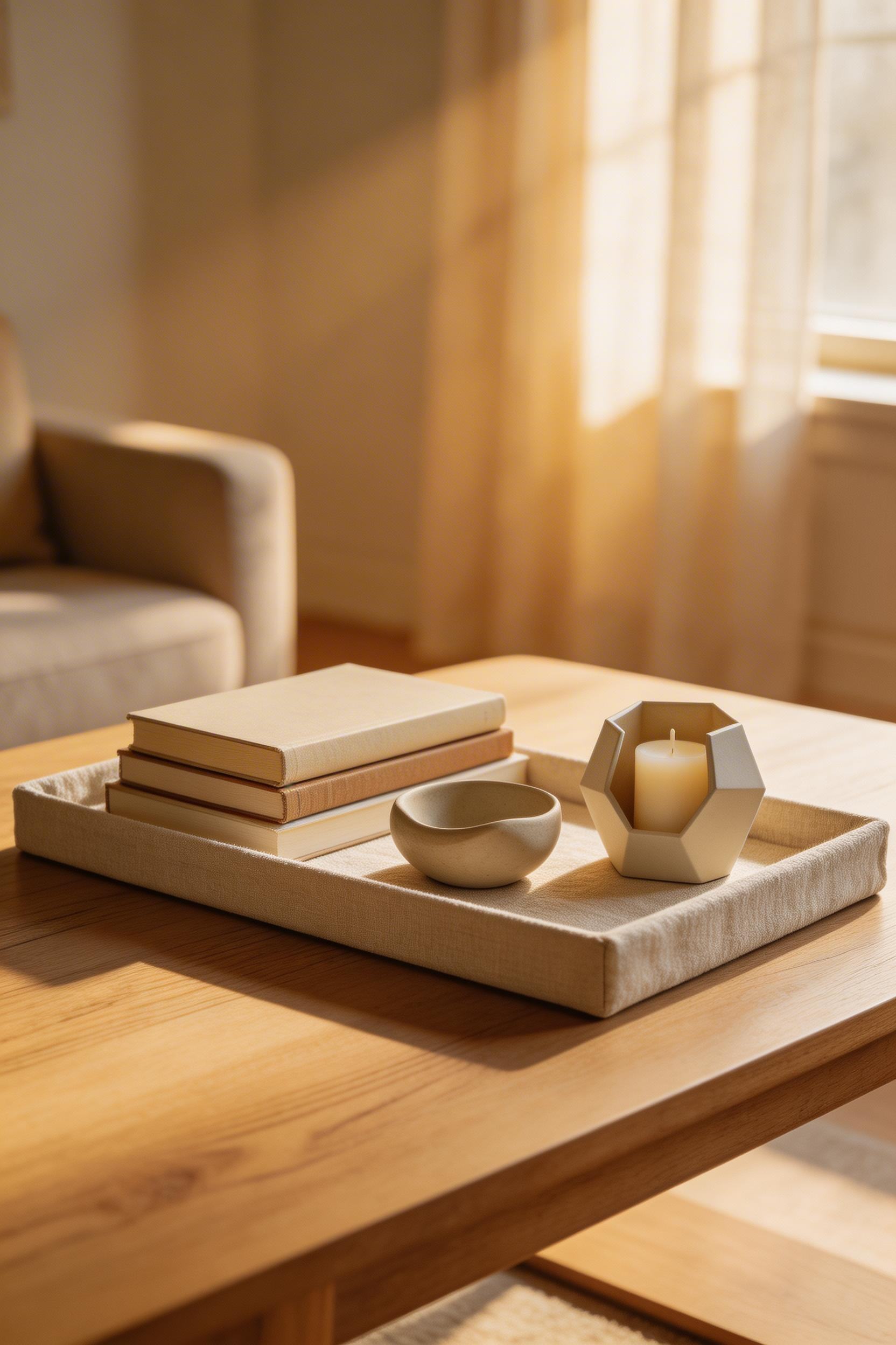 The three-object rule — books, an organic element, and one functional item — keeps coffee table styling intentional without looking staged, one of the most practical simple living room ideas.