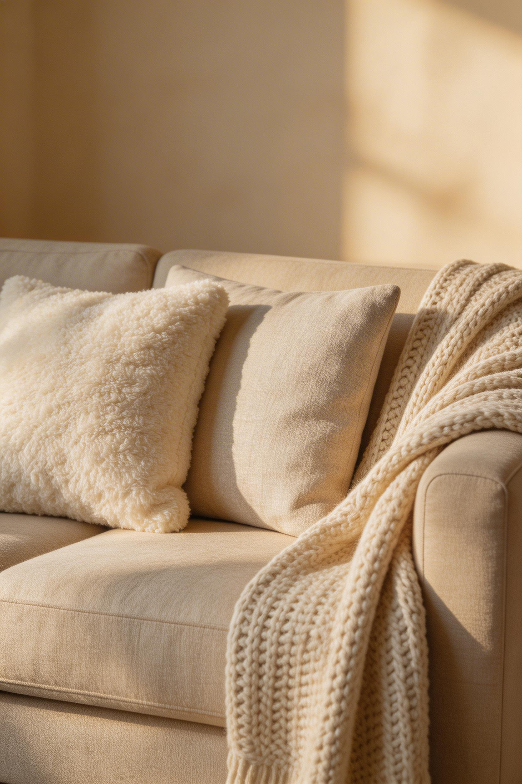 Layering bouclé, linen, and textured knit in the same neutral family is one of the best simple living room ideas for adding warmth without introducing pattern or new colours.
