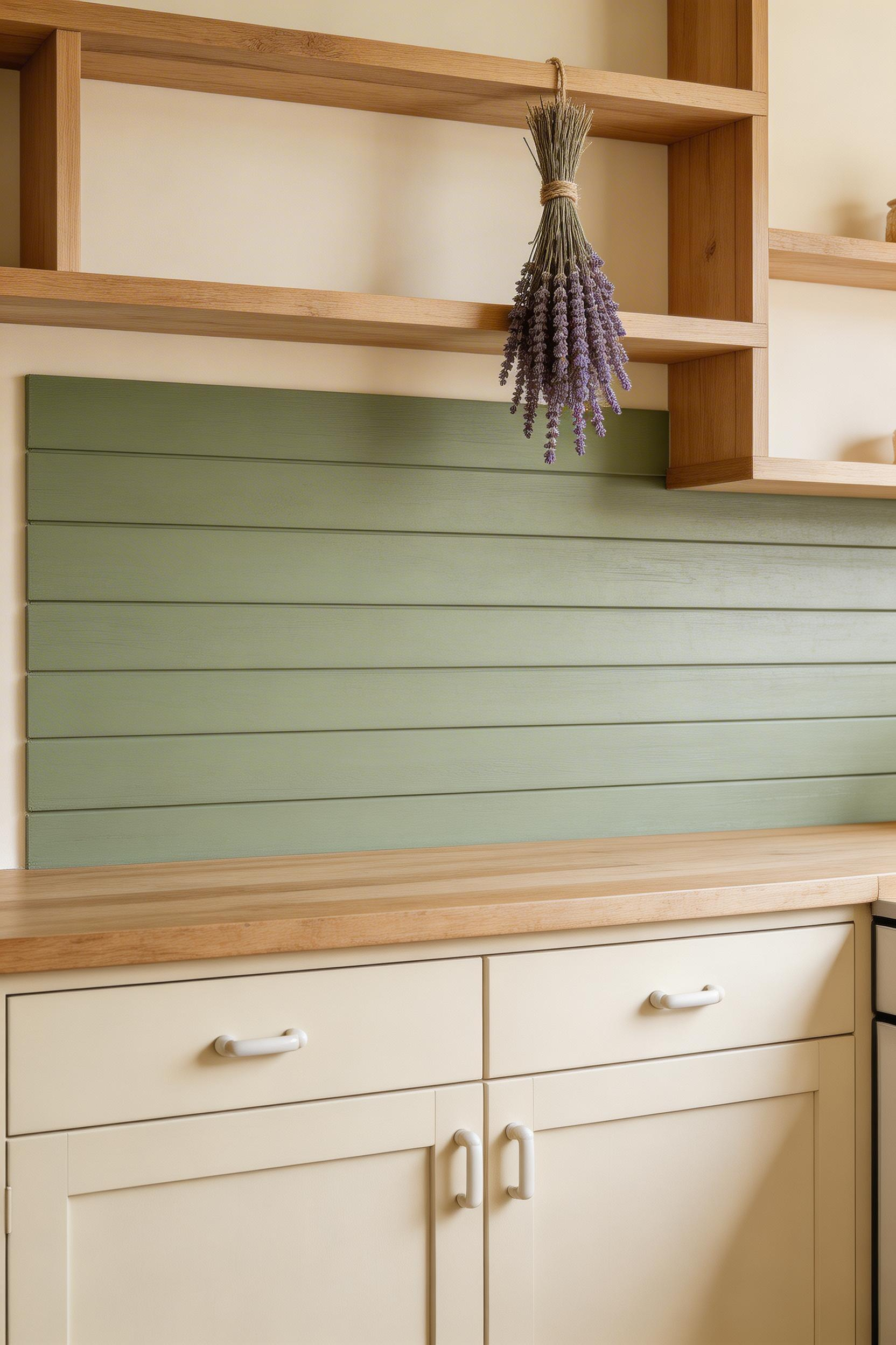 Painted horizontal shiplap brings relaxed farmhouse tradition to a traditional kitchens backsplash — sage green or off-white painted finish reads as period-appropriate in country and coastal kitchens.