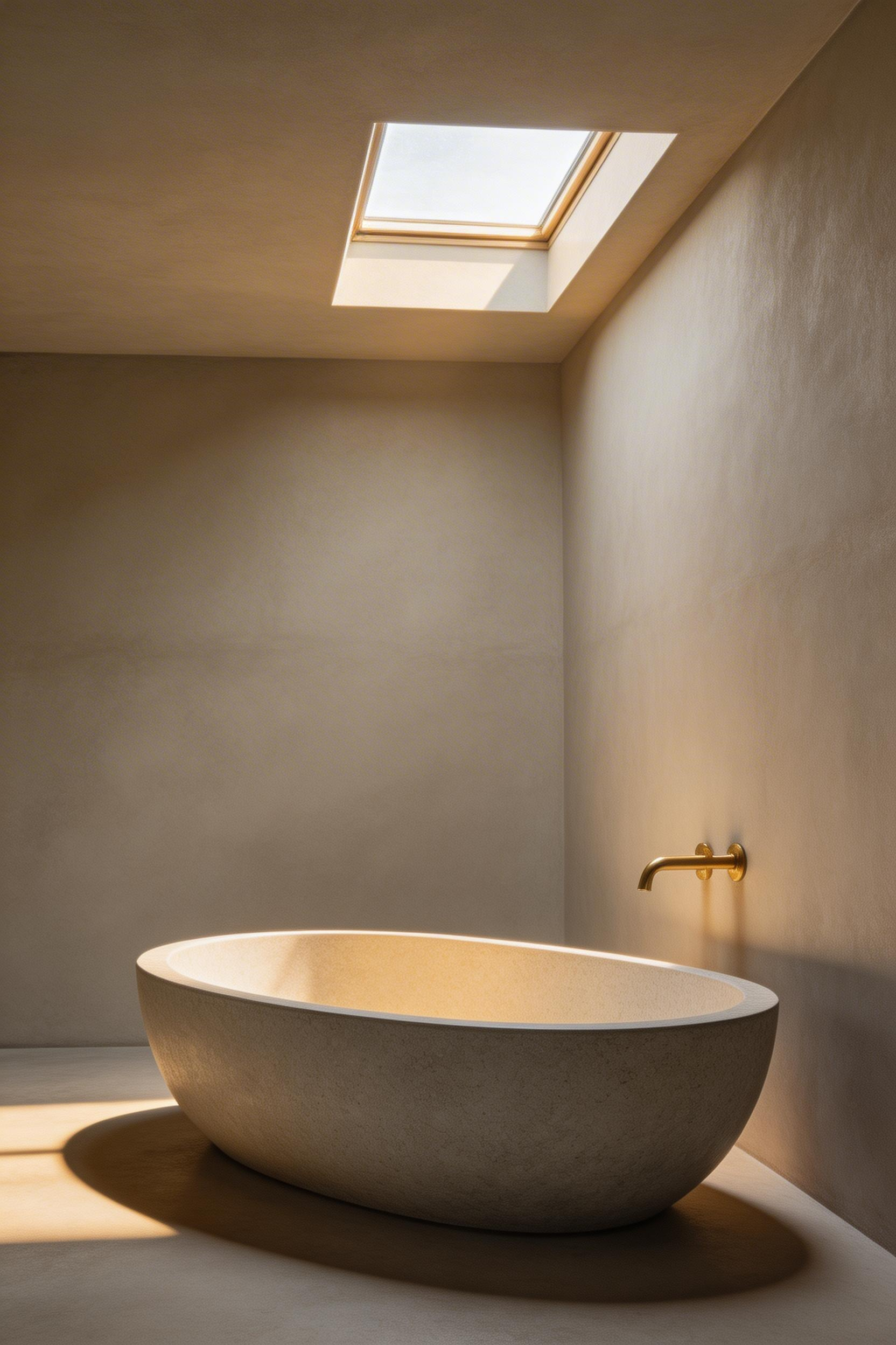A freestanding bath becomes the anchor for bathroom design inspiration — every other element in the room arranges itself around its sculptural presence.