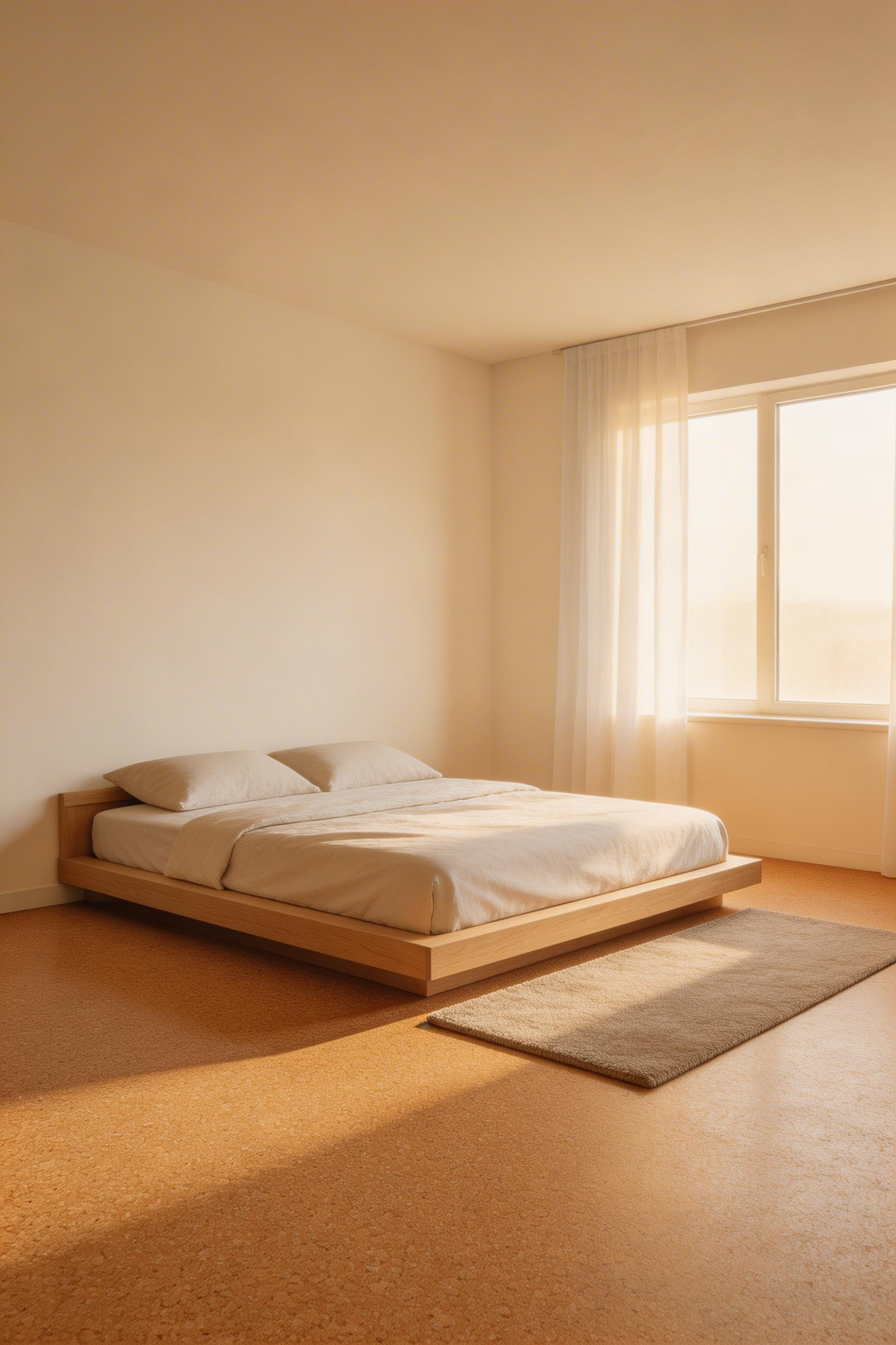 Natural cork flooring — warm underfoot, acoustically absorbent, and hygienic — addresses both the carpet allergen problem and the cold-hardwood shock.