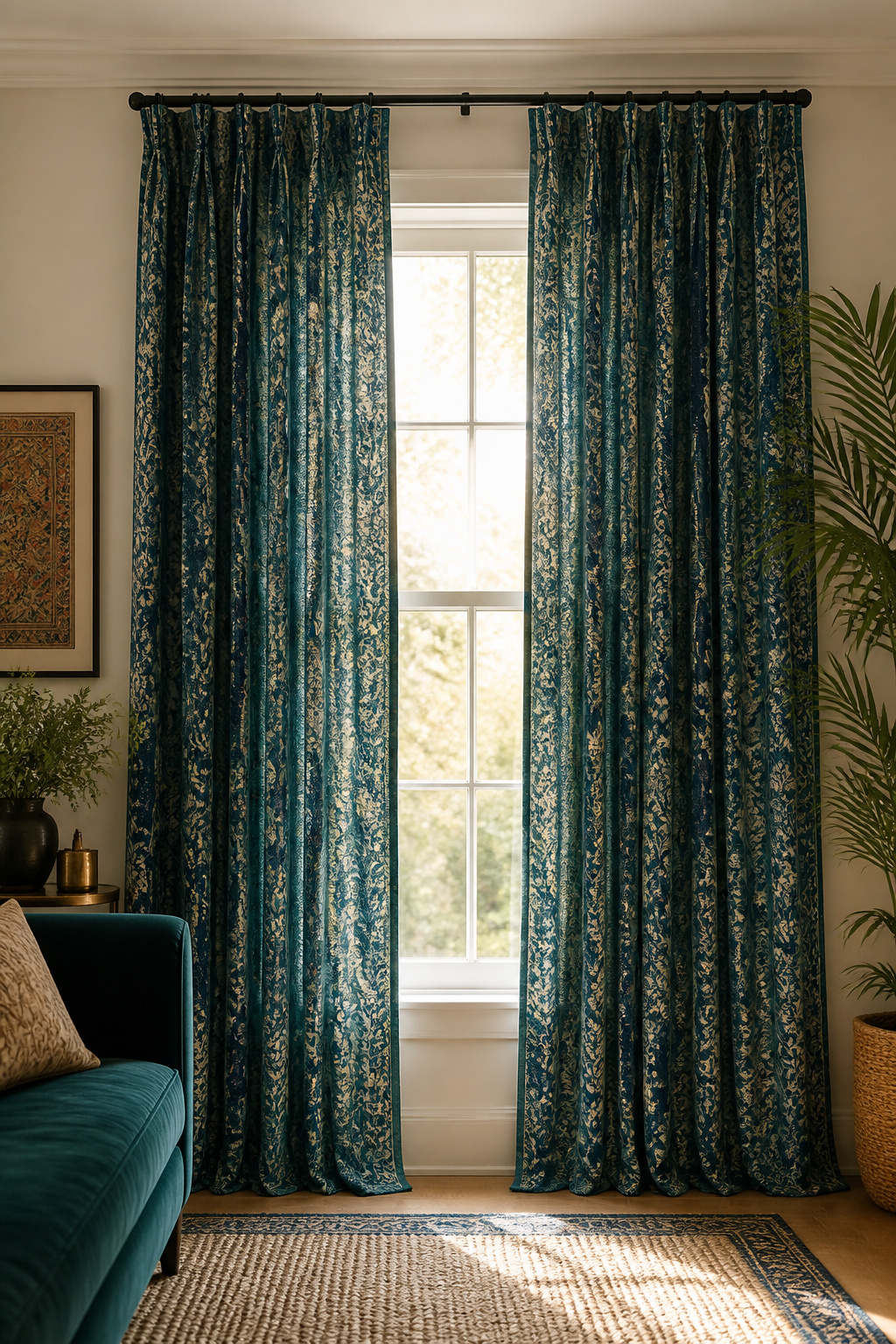 Mounting the curtain rod at ceiling height rather than above the window frame is the single highest-impact proportion upgrade in a living room, and it costs nothing extra.