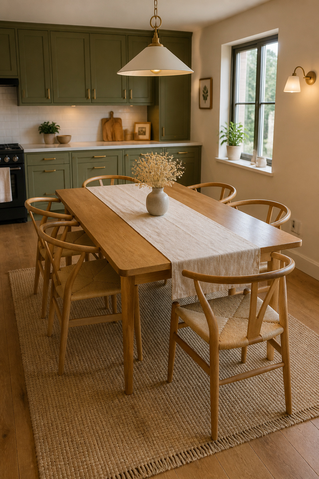 An extendable oak table with butterfly leaf mechanism seats four for daily meals and expands to six for gatherings — without storing a separate leaf.