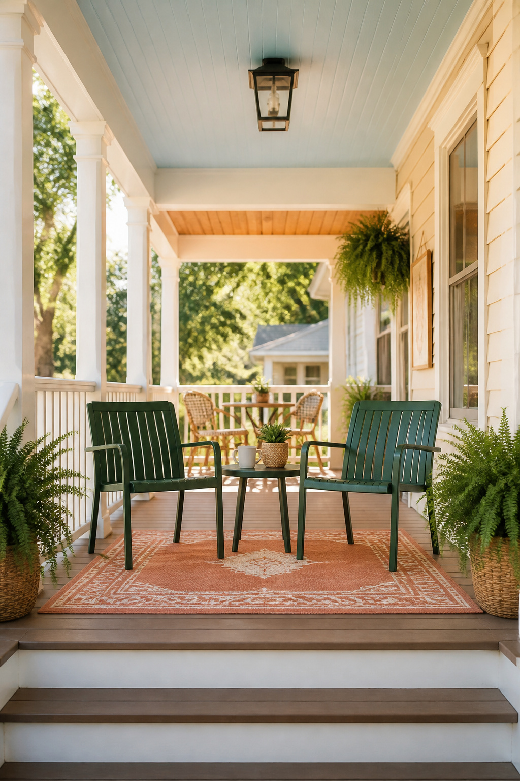 Chairs angled toward each other rather than toward the street transform a front porch from a display into a place people actually want to sit.