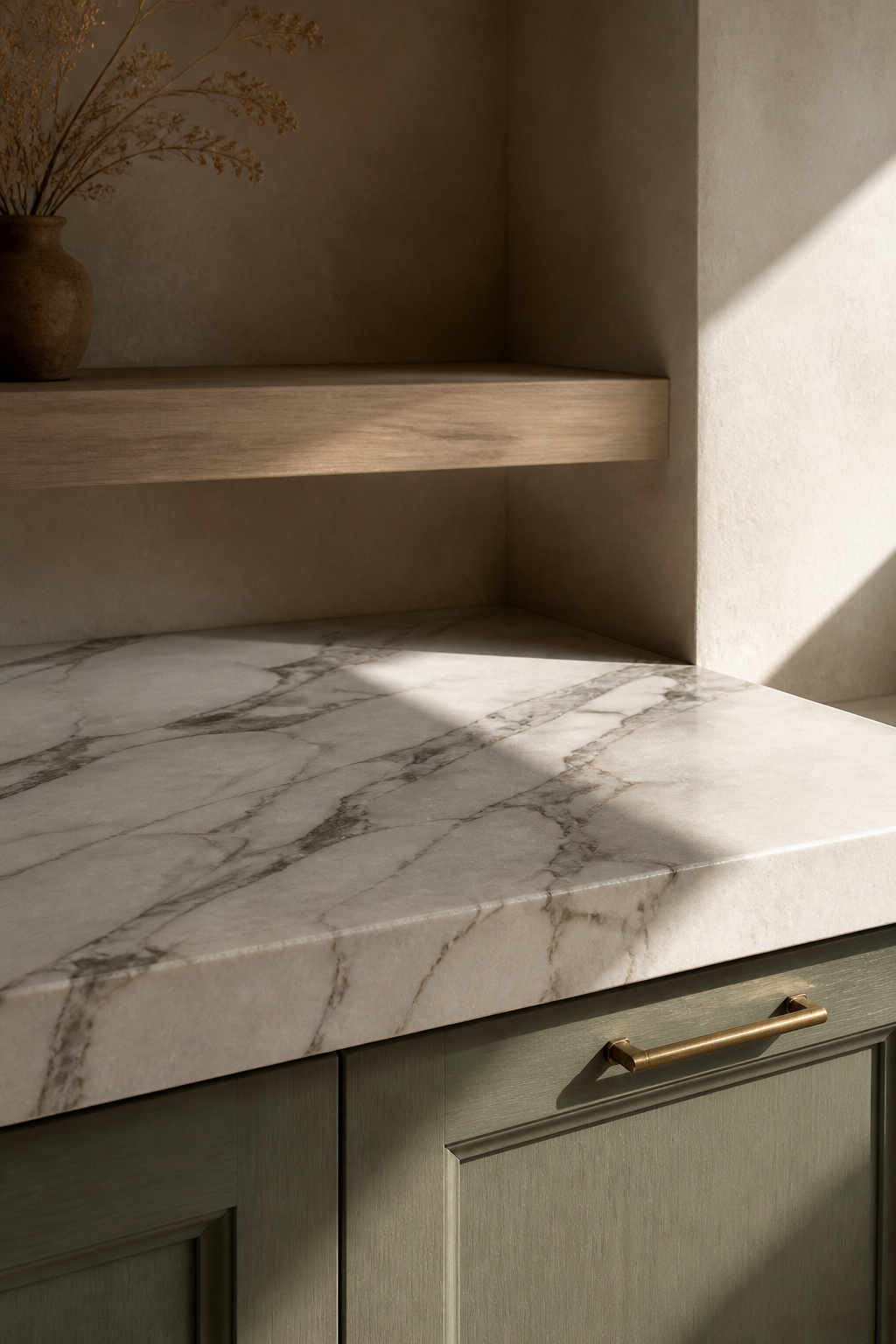 Quartzite's dramatic veining and surface variation make it the countertop of choice for 2026 kitchens built around natural materials. No two slabs are identical — and that's precisely the point.