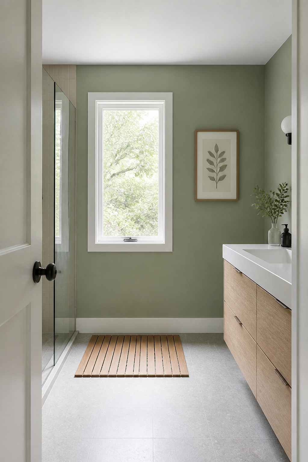 A deliberate sage green paint colour unifies a bathroom's mismatched elements into a cohesive whole — one of the most accessible budget-friendly bathroom ideas with the widest transformation effect.