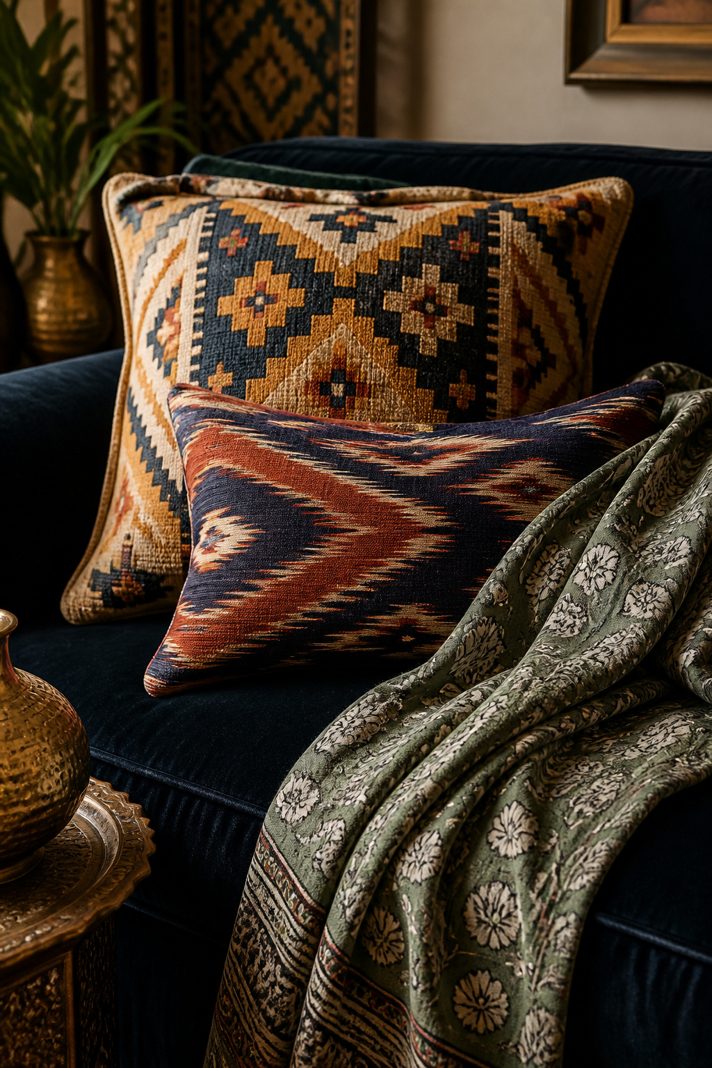 Kilim, ikat, and block-print share no common origin but a common quality: every piece is slightly different from the last, and that difference is the whole point.