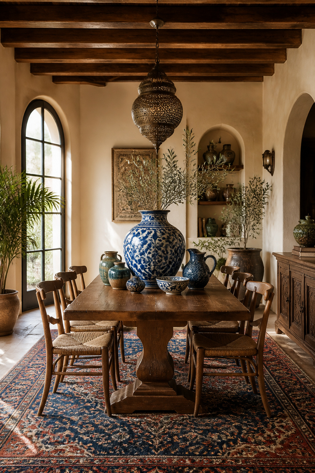 A styled look at ceramic and pottery centerpieces from regional artisans, photographed in a warm, editorial dining room setting.