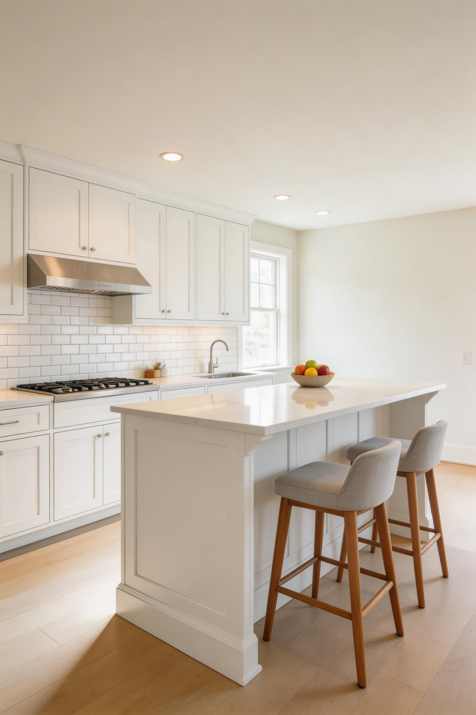 A peninsula gives an island's prep surface and seating in 30–40% less floor space, with one end anchored for stability and clearance savings.