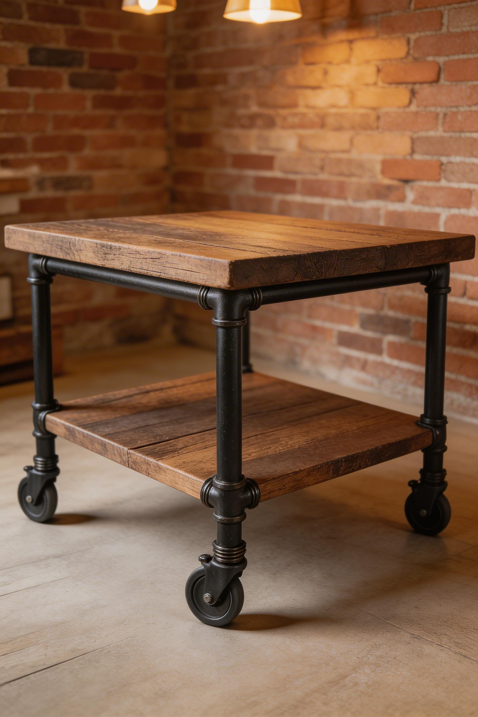 Black iron pipe and reclaimed wood combine for a DIY island that costs under $200 in materials and looks like a deliberate design choice, not a compromise.