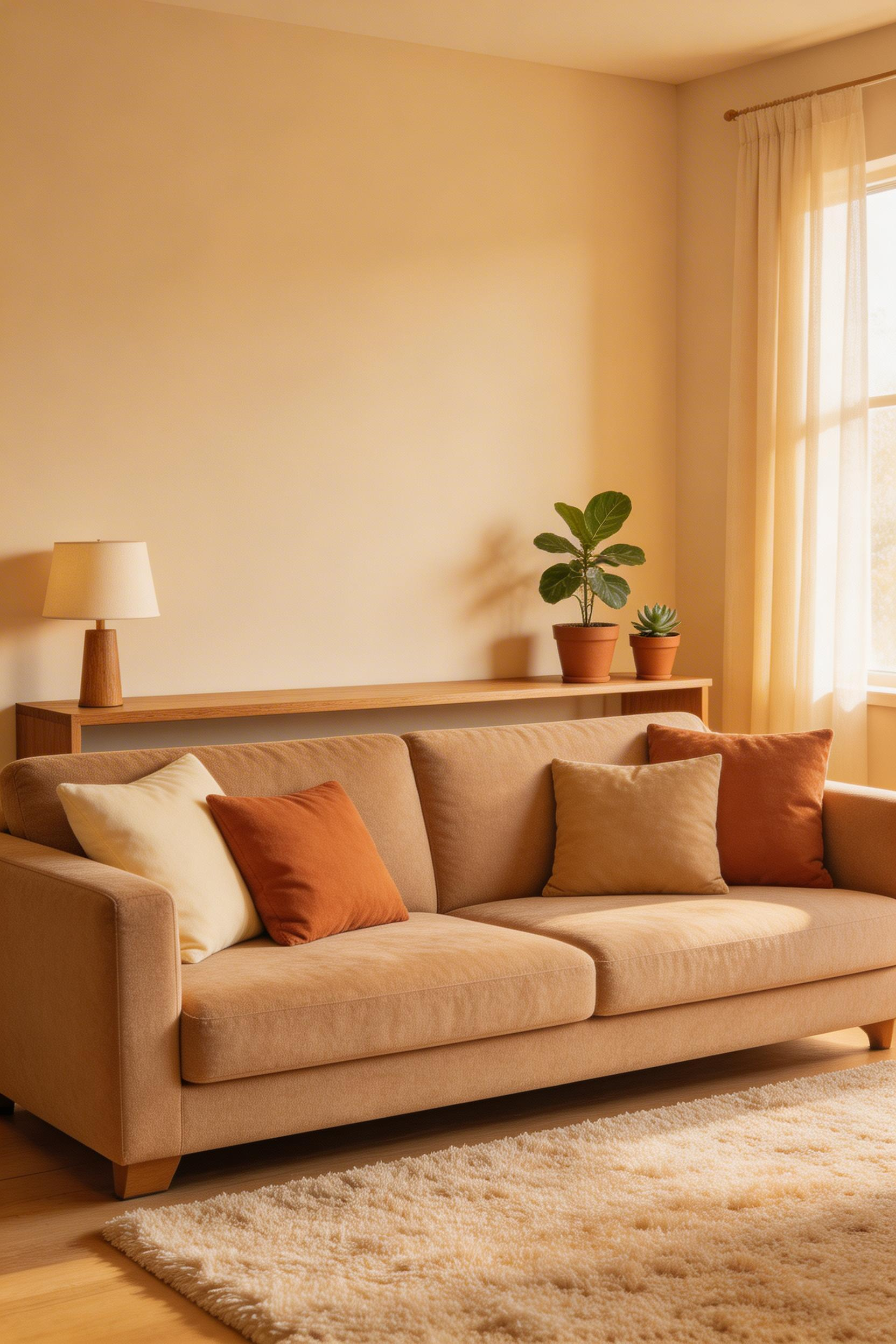 Floating the sofa from the wall and placing a console table in the gap creates immediate depth and warmth — the room stops feeling like a waiting area.