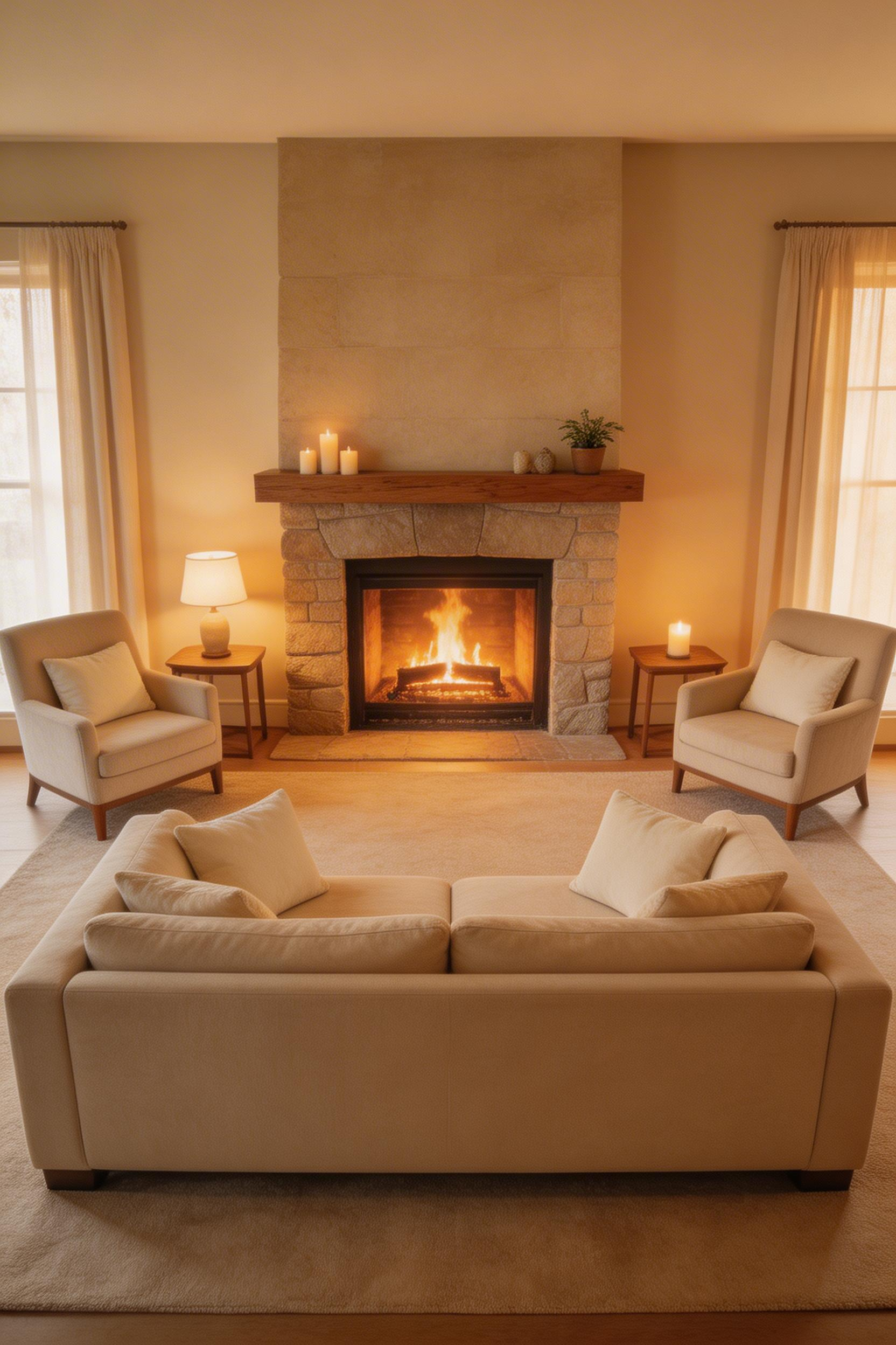 When every seat faces the same focal point, the living room arrangement resolves into something that feels deliberate and restful rather than improvised.