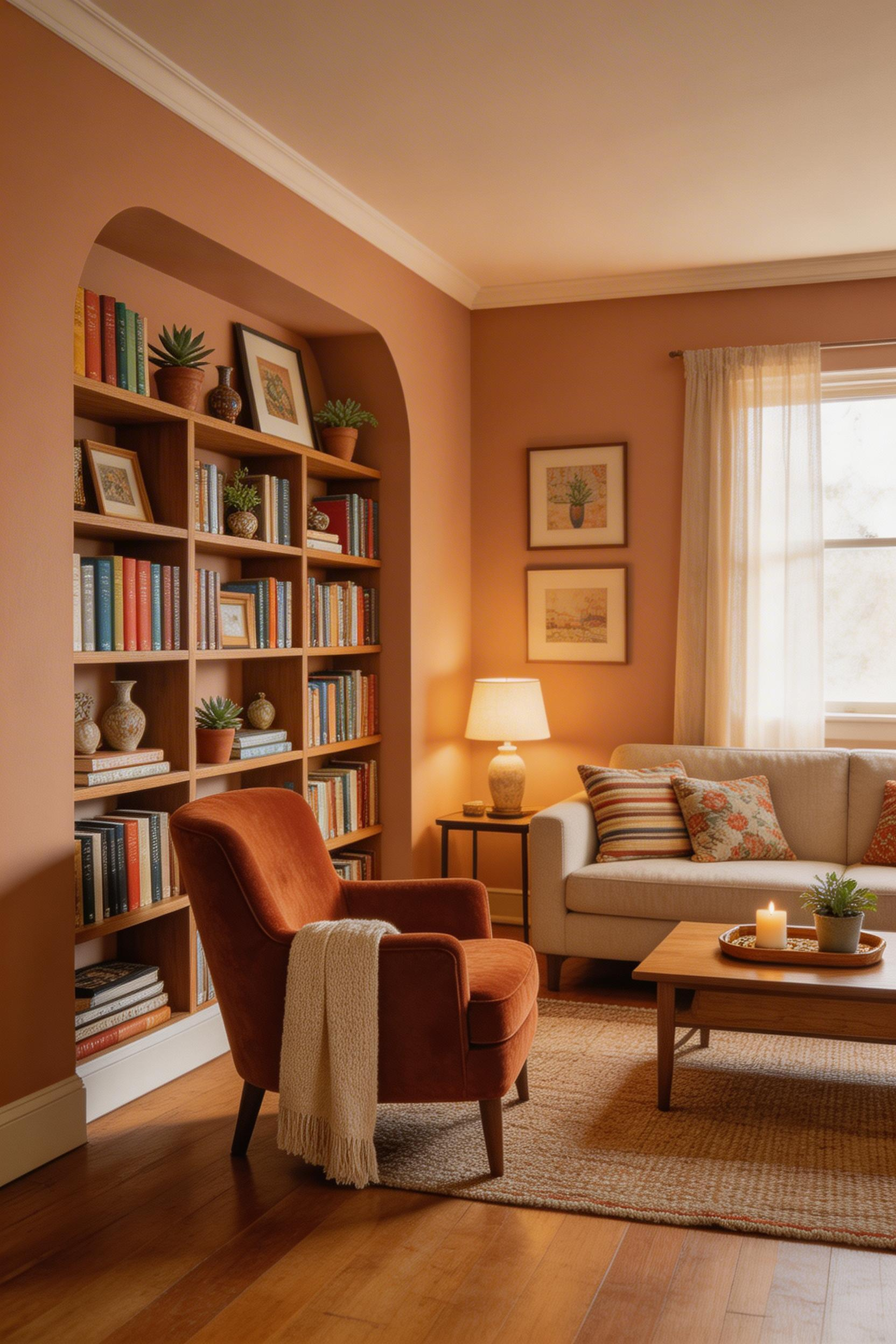 Treating an alcove as a feature rather than a problem — with a styled shelf or a placed chair — integrates the awkward space into the room's design rather than leaving it as an unresolved corner.