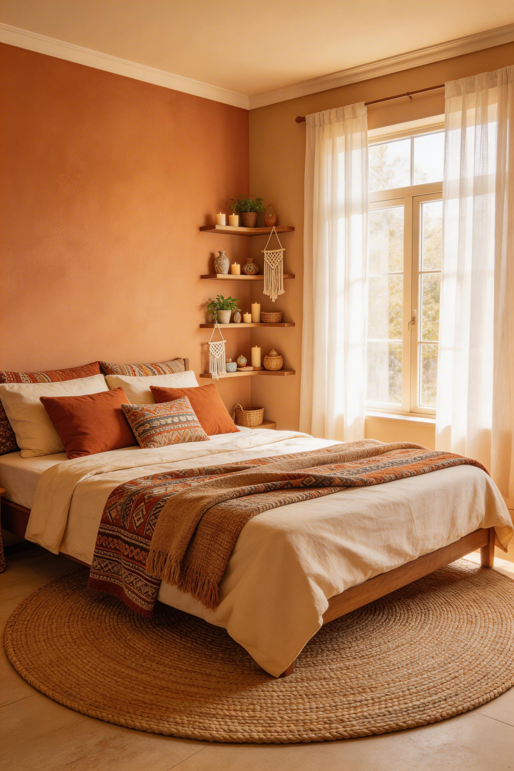 A bed placed at 45 degrees follows the room's longest diagonal line — an unexpected small bedroom layout that makes a boxy room feel more dynamic and spacious.