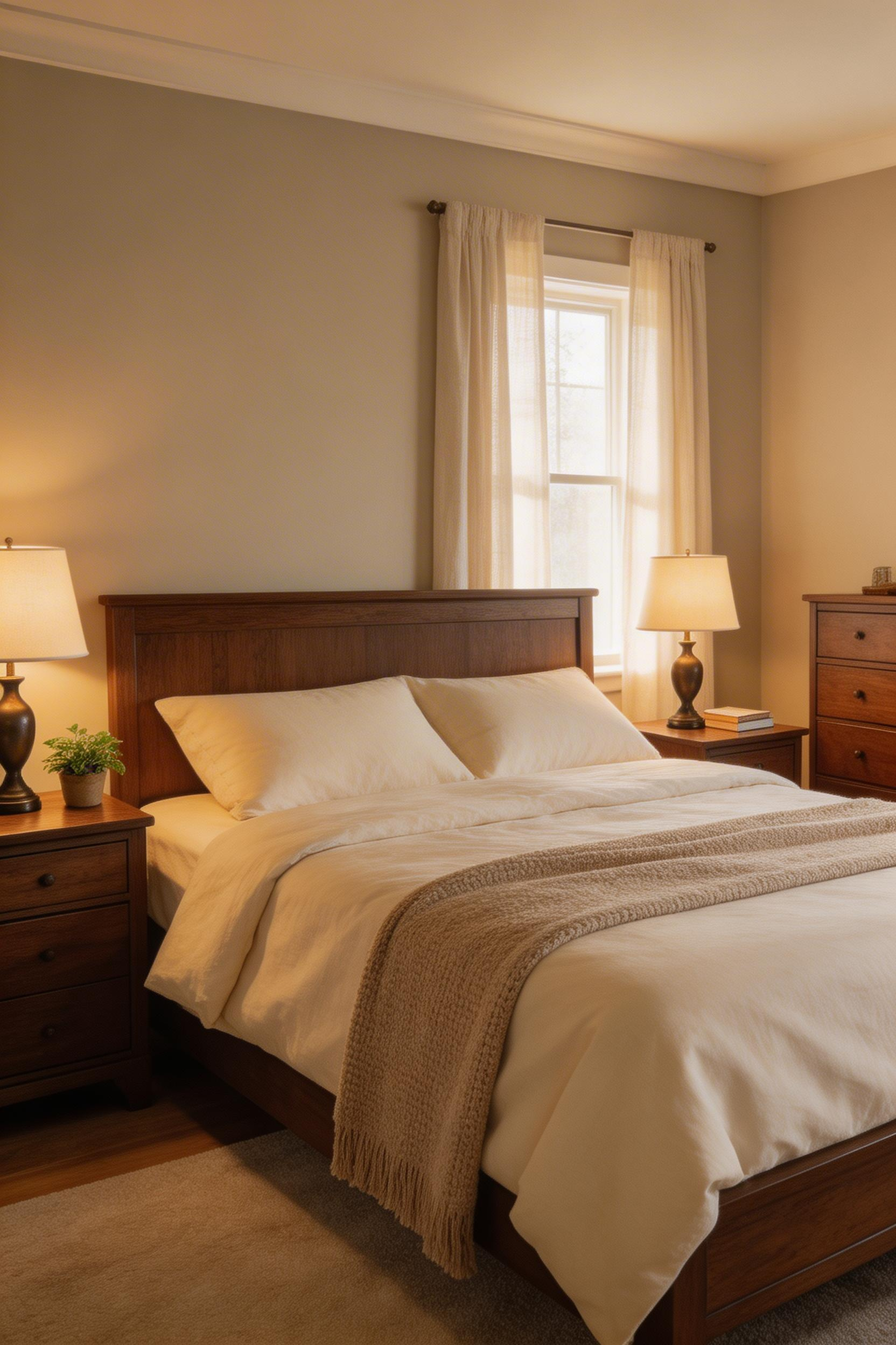Warm greige bridges beige and gray to create a familiar, restful bedroom color that feels neither cold nor dated.