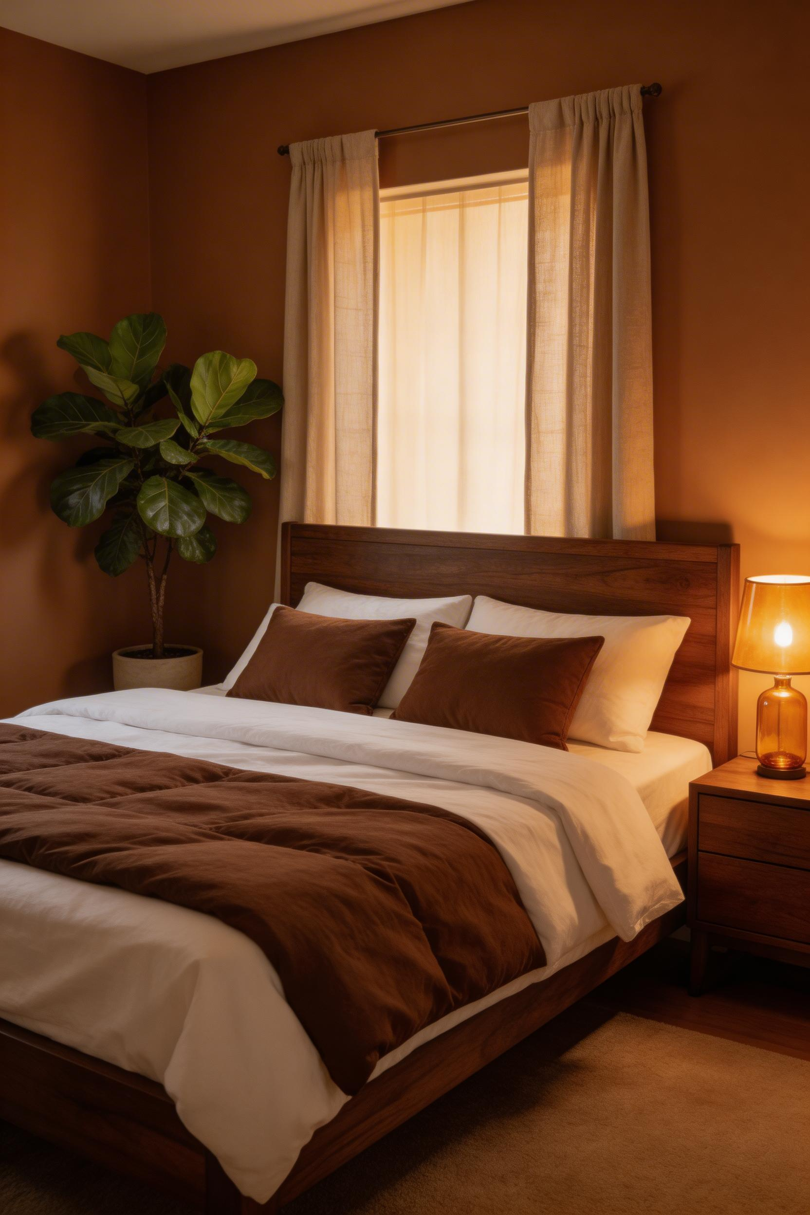 Warm mushroom-brown signals shelter and comfort at an instinctive level, making it one of the most naturally calming bedroom paint colors available.