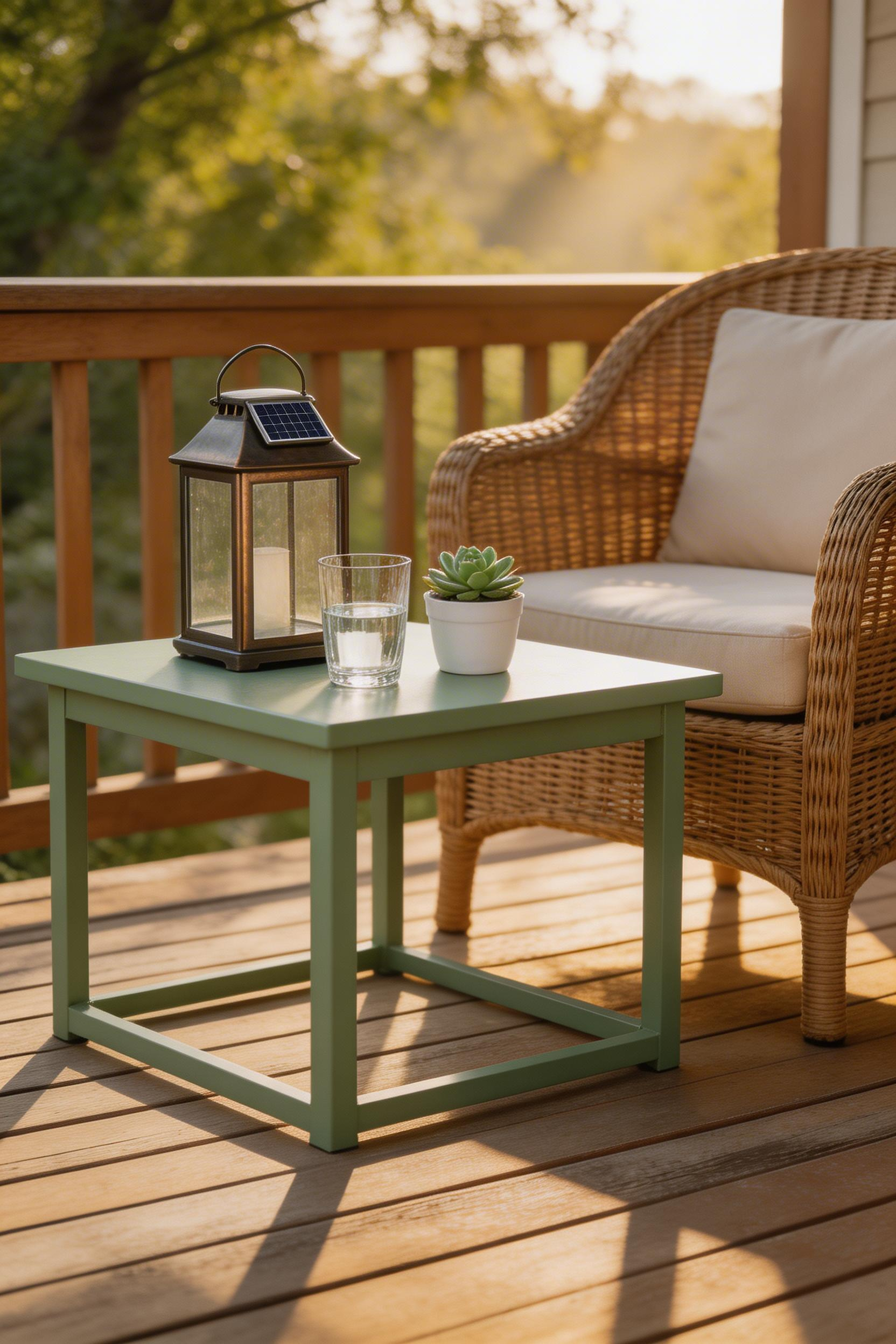 Colourful outdoor side tables are among the easiest and most affordable decking decor tools — small pieces at eye level introduce warmth and colour to any seating area.