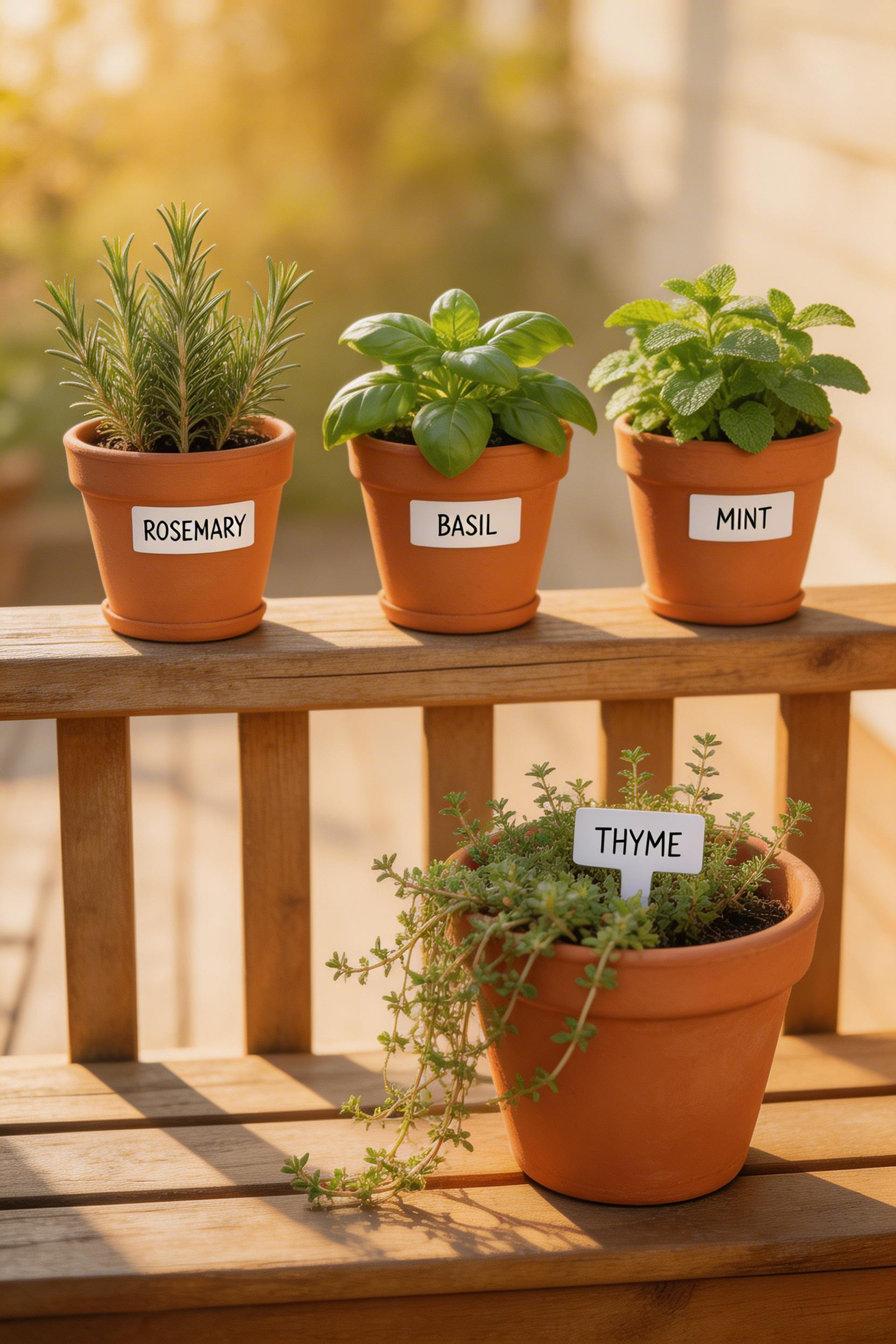 Herb pots bring sensory depth to decking decor that ornamental plants alone can't — fragrance, flavour, and foliage texture that changes through the season.