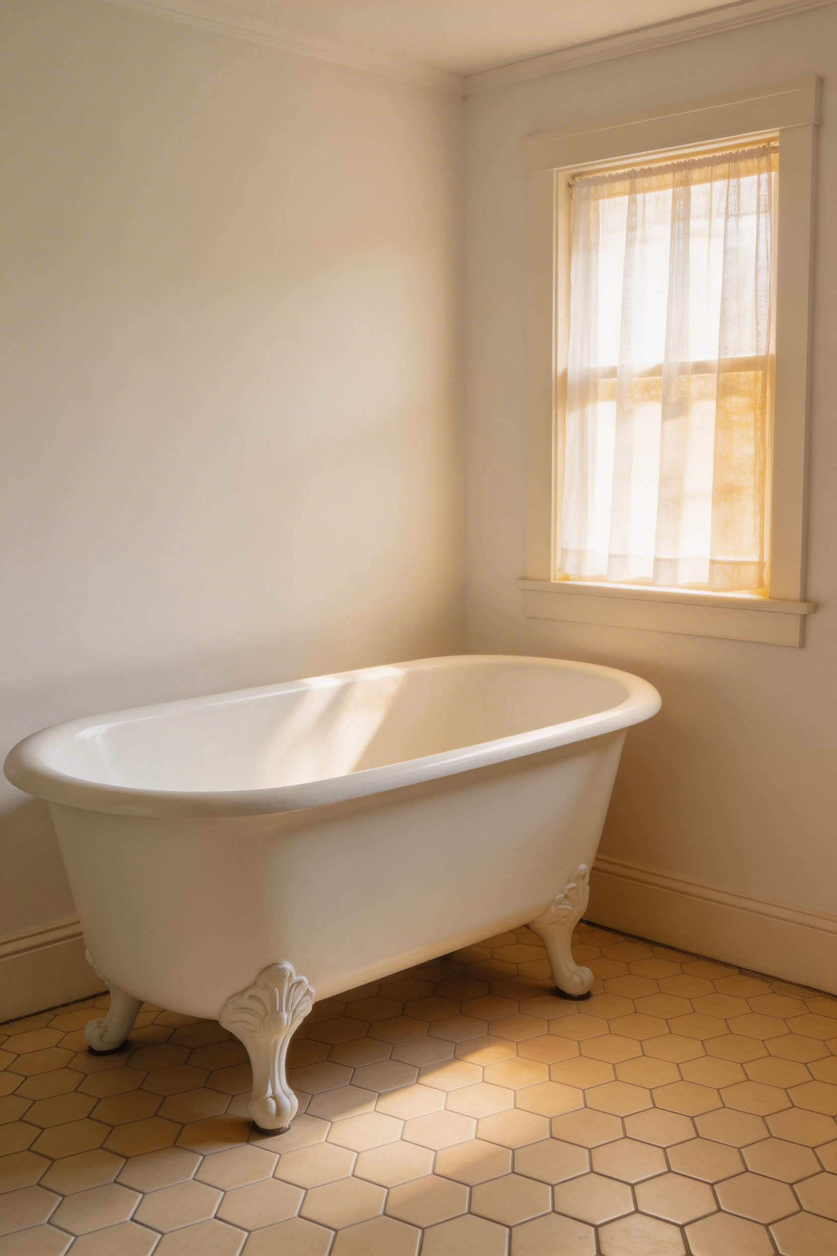 A clawfoot tub sitting on legs keeps the floor visible on all sides, which creates a sense of visual breathing room in a compact bathroom.