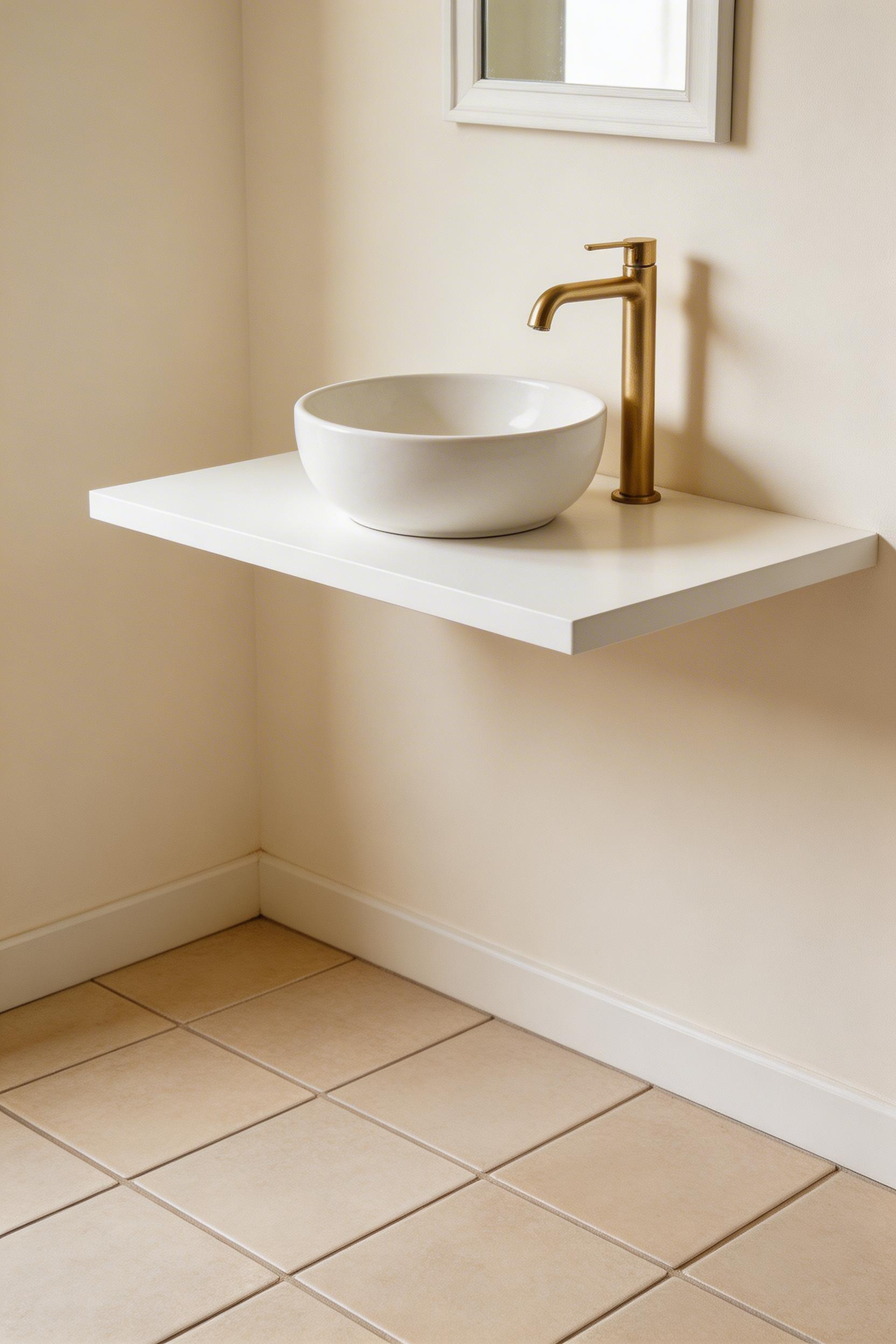 A floating vanity mounted on the wall exposes the floor beneath it, creating the visual impression of more floor space and a less cluttered bathroom.