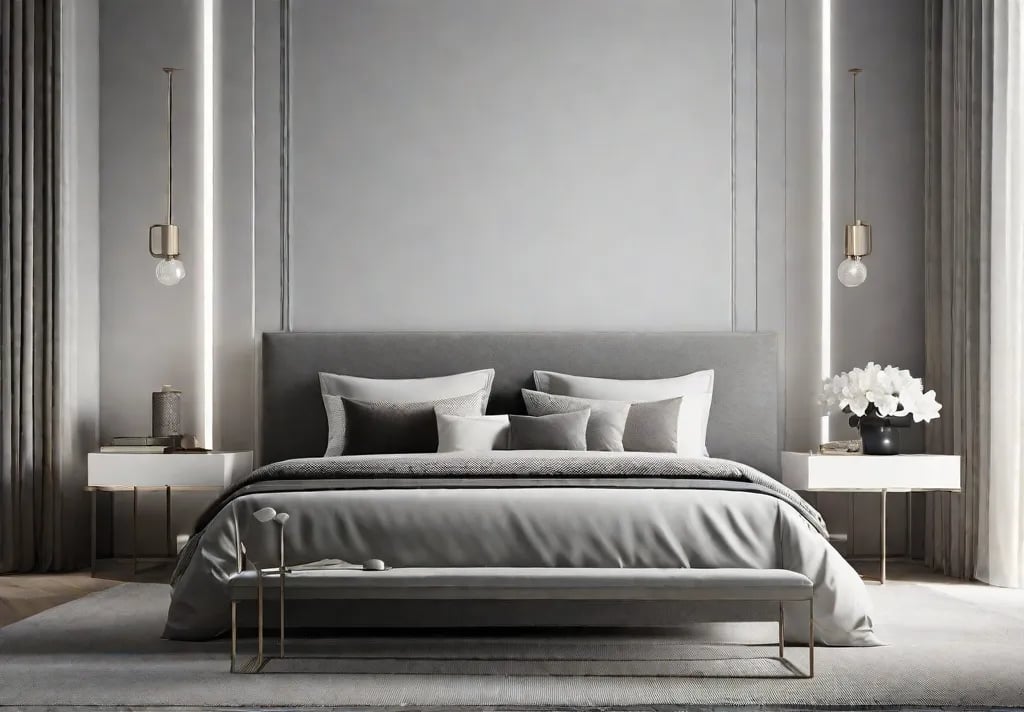 A beautifully curated minimalist bedroom emphasizing open space and simplicity with a