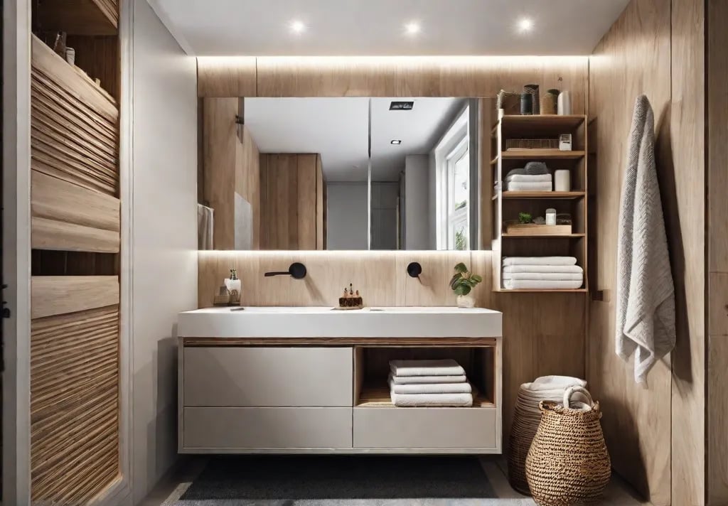 A bright and airy small bathroom with clever storage solutions