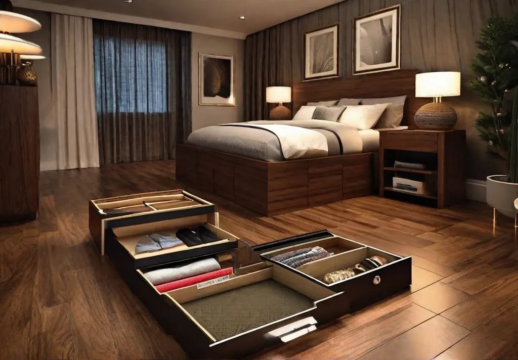 A clever use of space underneath the bedroom flooring with a hidden