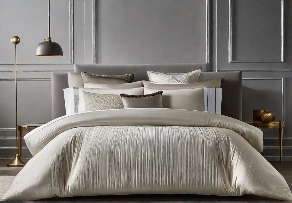 A closeup of bedding layers showcasing a mix of textures from silky