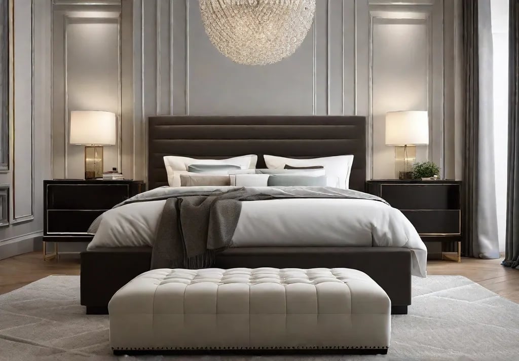 A cozy bedroom showcasing a sleek storage bed whose frame lifts to