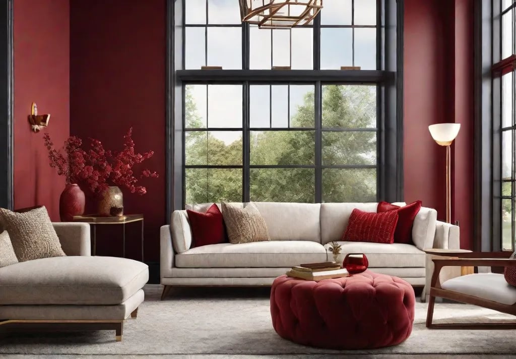 A living room corner featuring a bold