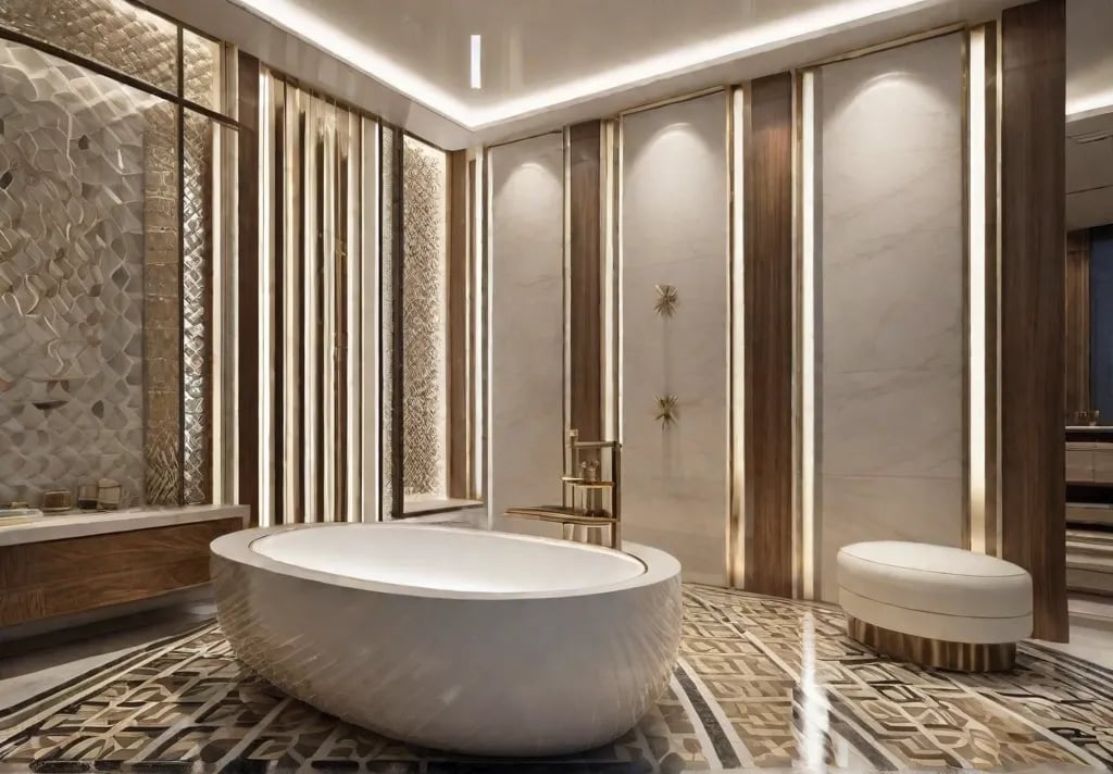 A luxurious shower featuring a mesmerizing mosaic tile design on the walls and floor